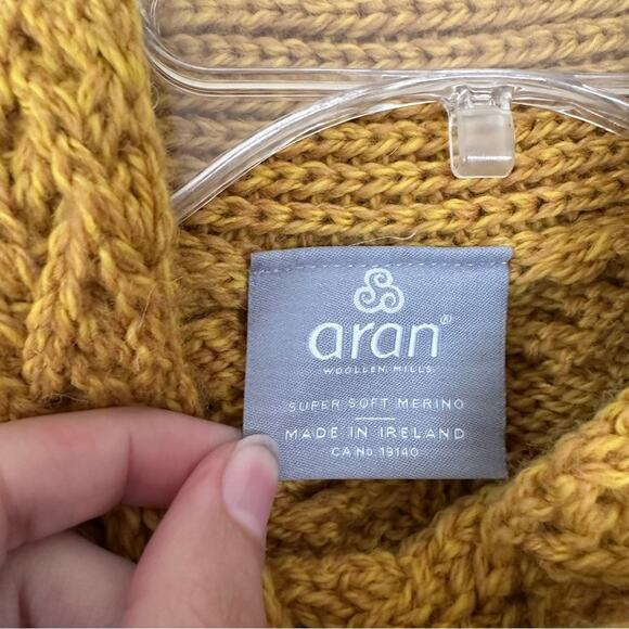 Aran Crafts Wool Trellis Cable Cardigan Mustard Yellow XS - Picture 4 of 6